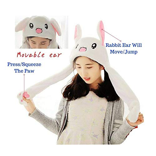 Tderloi Hat Girls Animals Ear Moving Jumping Hats Children Women Warm Plush Rabbit Winter Kids Bunny Fuzzy Pinch Airbag Caps (Color : Stitch blue, Size : 30x50cm)