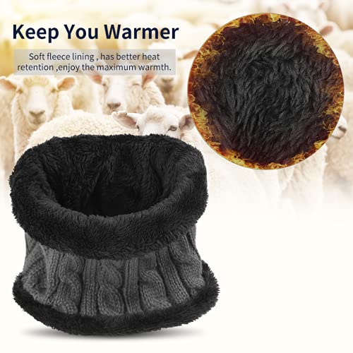 Kids Winter Hat Scarf Gloves Set - Warm Thermal Knitted Beanie Cap Snood Neck Warmer Touchscreen Anti-slip Mitten Outdoor Sports Soft Fleece Lining Elastic for Children Boys Girls Grey Aged 5-10