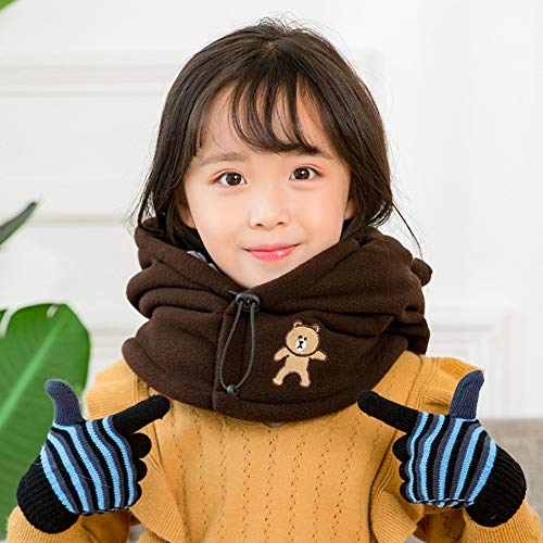 Qchomee Kids 3 IN 1 Hat Warm Mask Scarf Set Boys Girls Fleece Balaclava Ski Hat Neckwarmer Mask Adjustable Windproof Hood Winter Thermal Neck Snood for Children Age 5-10