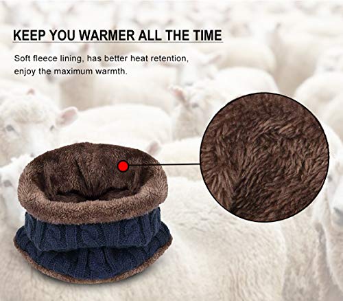 HIDARLING Children's Warm Knitted Hat and Tubular Scarf with Wool Lining, 2 Pieces, Armada, M