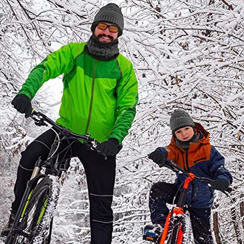 Kids Winter Hat Scarf Gloves Set - Warm Thermal Knitted Beanie Cap Snood Neck Warmer Touchscreen Anti-slip Mitten Outdoor Sports Soft Fleece Lining Elastic for Children Boys Girls Grey Aged 5-10