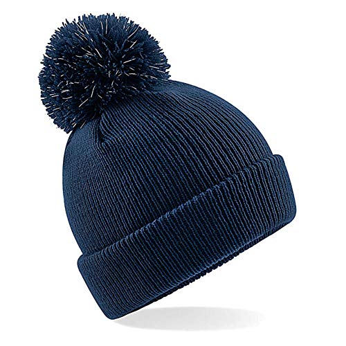 Beechfield Children's Winter Hat Junior Reflective Bobble Beanie - Blue - One Size