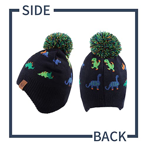 XIAOHAWANG Knitted Baby Hat Winter Warm Boys Girls Beanie Fleece Lining Toddler Kids Hat with Pompom (Colorful Dinosaur Hat, M)