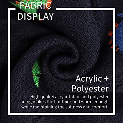 XIAOHAWANG Knitted Baby Hat Winter Warm Boys Girls Beanie Fleece Lining Toddler Kids Hat with Pompom (Colorful Dinosaur Hat, M)