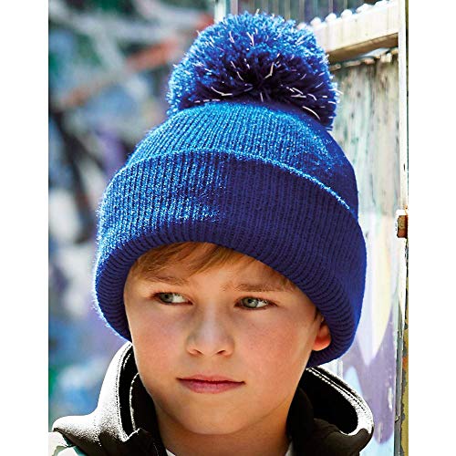 Beechfield Children's Winter Hat Junior Reflective Bobble Beanie - Blue - One Size