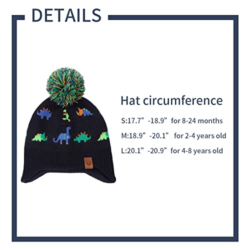 XIAOHAWANG Knitted Baby Hat Winter Warm Boys Girls Beanie Fleece Lining Toddler Kids Hat with Pompom (Colorful Dinosaur Hat, M)