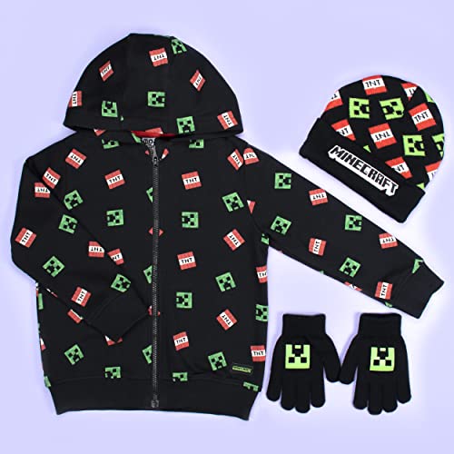 Minecraft - Hat & Gloves Set, Ages 6-12 - Cold Weather Accessories - Knitted Gloves Kids - For Children - Official Minecraft Merchandise - Ideal for Minecraft Fanatics, Black, One Size