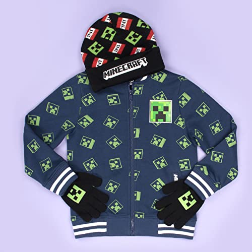 Minecraft - Hat & Gloves Set, Ages 6-12 - Cold Weather Accessories - Knitted Gloves Kids - For Children - Official Minecraft Merchandise - Ideal for Minecraft Fanatics, Black, One Size
