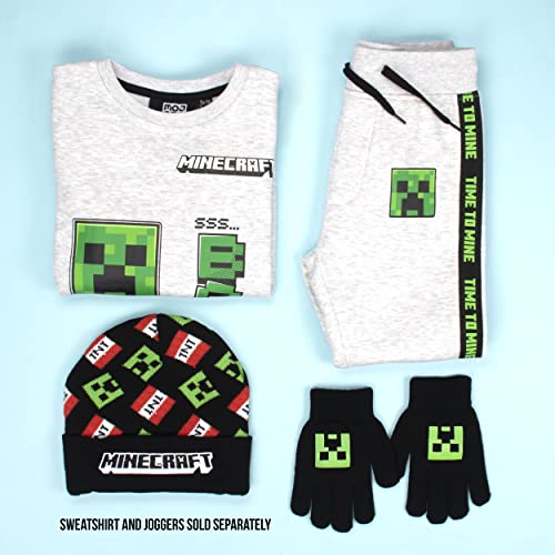 Minecraft - Hat & Gloves Set, Ages 6-12 - Cold Weather Accessories - Knitted Gloves Kids - For Children - Official Minecraft Merchandise - Ideal for Minecraft Fanatics, Black, One Size