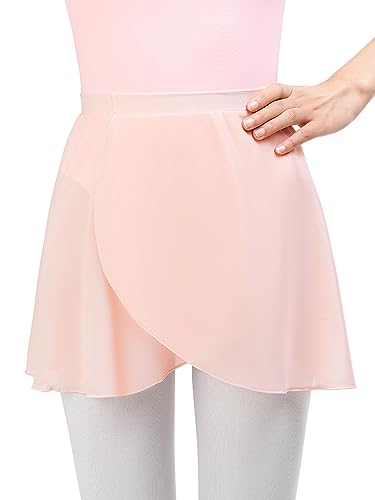 Monbessi Ballet Skirts for Women Chiffon Girls Dance Wrap Skirt Pull On Design(L, Pink)