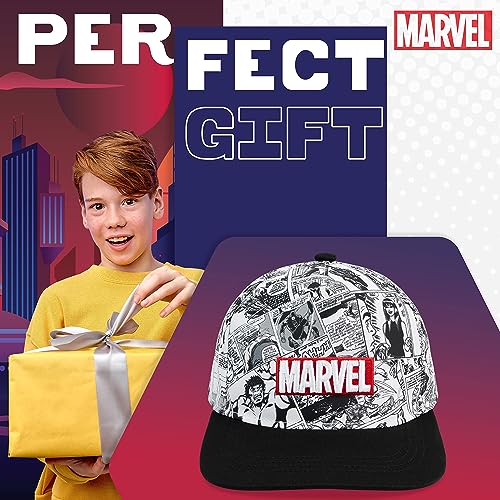 Marvel Baseball Cap for Boys and Teenagers One Size Adjustable Strap Boys Hat Summer Holiday Accessories Lightweight Breathable Sun Hat Gifts for Boys Black/White