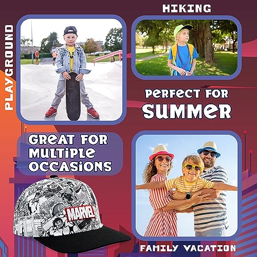 Marvel Baseball Cap for Boys and Teenagers One Size Adjustable Strap Boys Hat Summer Holiday Accessories Lightweight Breathable Sun Hat Gifts for Boys Black/White