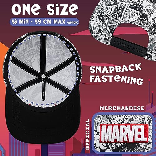 Marvel Baseball Cap for Boys and Teenagers One Size Adjustable Strap Boys Hat Summer Holiday Accessories Lightweight Breathable Sun Hat Gifts for Boys Black/White