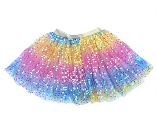 About Time Co Girls Sequin Rainbow Tulle Princess Ballet Tutu Skirt (as8, Age, 6_Years, 9_Years, Regular, Pink)