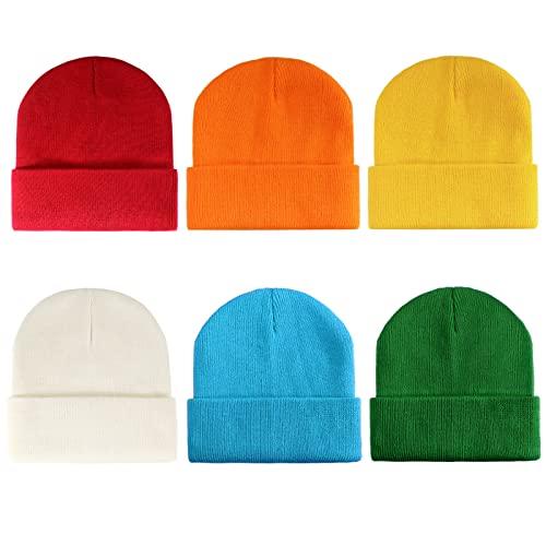 Geebuzz 6 Pack Beanie Cap for Kids, Children's Girls Boys Colorful Warmer Stretchy Knitted Beanie Hat Unisex 1-10 Years Skull Beanie Hat Caps for Winter Autumn (6pack-Multicolor-2)