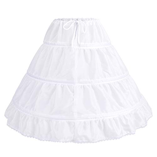 IBAKOM Girl's Petticoat Underskirt Half Slip 3 Hoop Flower Girl Crinoline Underskirt Communion Wedding Bridesmaid Drawstring Under skirt White 3-8 Years
