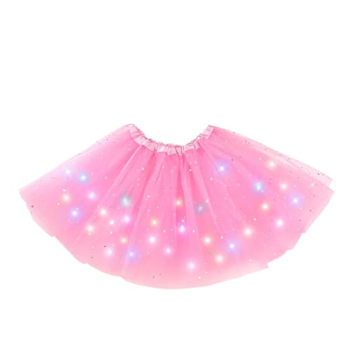 TEROTY Girl's LED Skirt Light Up Tutus Glow Tulle Dance Skirts for Party Rave Festival Halloween Costume, 2-8 Years (Pink)