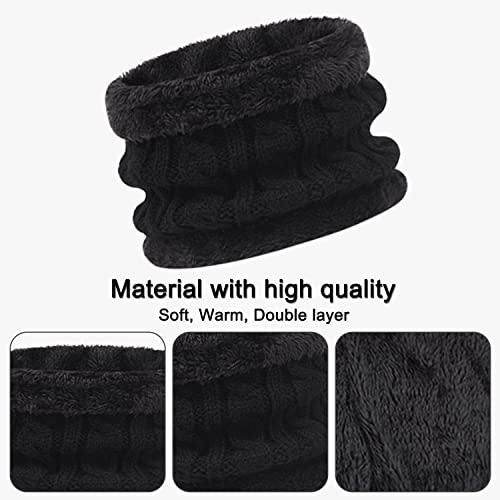 3Pcs Kids Winter Beanie Hat Scarf Gloves Set for 1-5 Years Old Boys Girls. Winter Accessories Sets for Children Outdoor Sports, Knit Thick Warm Fleece Lined Thermal Sets (Black)