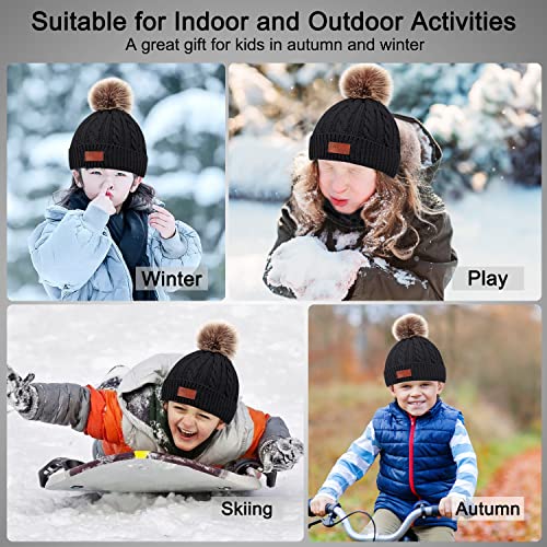 3Pcs Kids Winter Beanie Hat Scarf Gloves Set for 1-5 Years Old Boys Girls. Winter Accessories Sets for Children Outdoor Sports, Knit Thick Warm Fleece Lined Thermal Sets (Black)