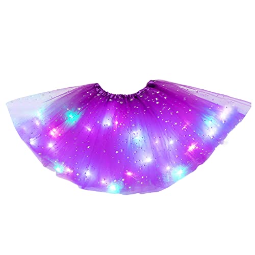 Girls Tutu Skirt with LED Light Up Stars Sequin, Little Girls Tutu Skirt Neon Colorful Luminous Party Dance Dress Princess Clothes Ballet for 3-8 Years Kids