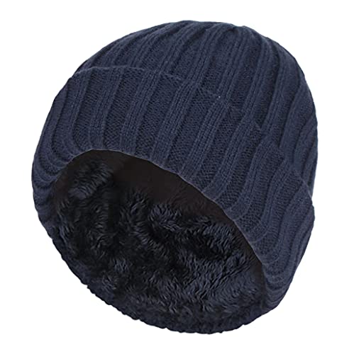 HEAT HOLDERS - Boys Every Day Casual Wear Ribbed Turnover Winter Hat for Kids (7-10 Years, Navy)