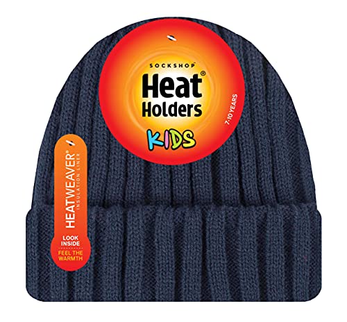 HEAT HOLDERS - Boys Every Day Casual Wear Ribbed Turnover Winter Hat for Kids (7-10 Years, Navy)