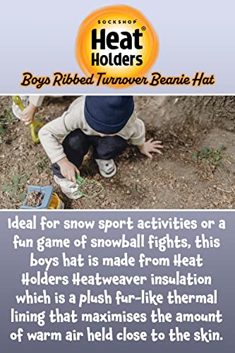 HEAT HOLDERS - Boys Every Day Casual Wear Ribbed Turnover Winter Hat for Kids (7-10 Years, Navy)