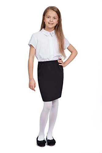 Hi!MOM Girls Skirt - Elegant School Cotton Skirt For Girls, Elastic Mid Waist School Uniform Skirt Knee Lenght, Summer Formal Casual Dress Stretchy Plain School Skirts in Multiple Colours Ages 5-11
