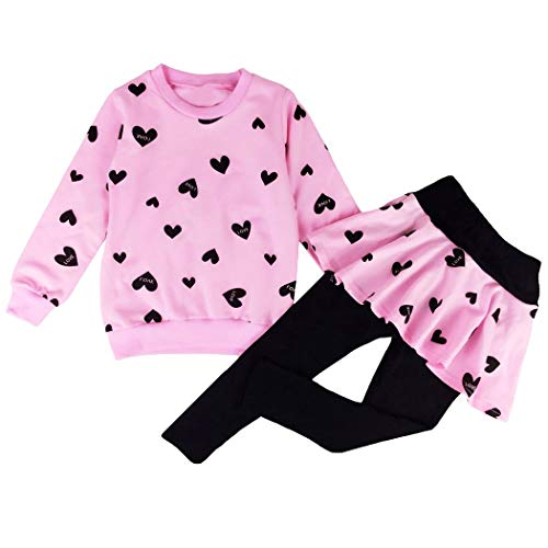 DHASIUE Girls Toddler Cute Outfits Clothing Set Hearts Print Long Sleeve Sweatshirt T-Shirt Tops & Pantskirt Skirt Leggings Trousers Age 3-4 Years