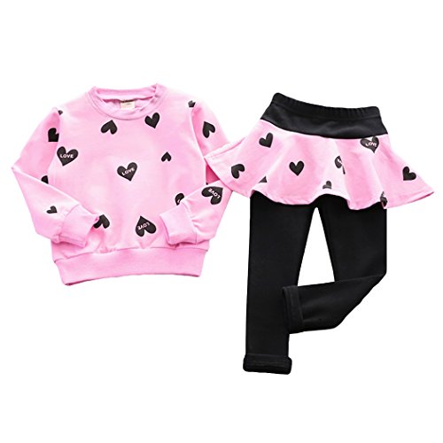 DHASIUE Girls Toddler Cute Outfits Clothing Set Hearts Print Long Sleeve Sweatshirt T-Shirt Tops & Pantskirt Skirt Leggings Trousers Age 3-4 Years