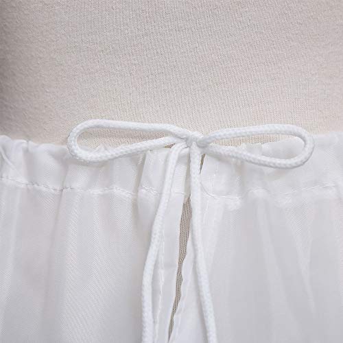 Exclen Girls Children Petticoat A-Line 3 Hoops One Layer Kids Crinoline Lace Trim Flower Girl Dress Underskirt Adjustable Waist for Age 6-14 Years Old. White
