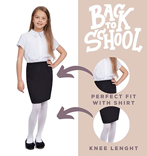 Hi!MOM Girls Skirt - Elegant School Cotton Skirt For Girls, Elastic Mid Waist School Uniform Skirt Knee Lenght, Summer Formal Casual Dress Stretchy Plain School Skirts in Multiple Colours Ages 5-11