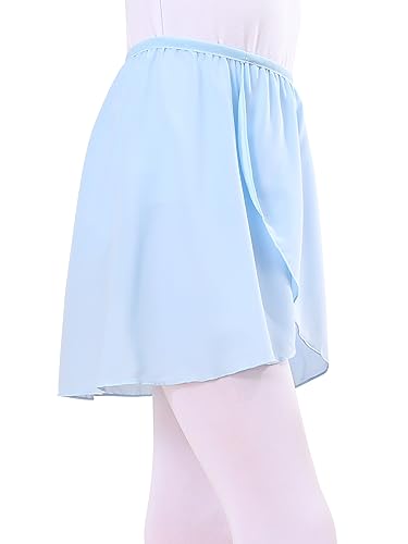 boruizhen Ballet Skirt Pull On Ballet Wrap Skirt Chiffon Dance Skirts with Elastic Waistband for Girls Women Blue S