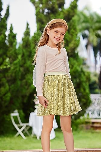 GRACE KARIN Girls Sequin Ballet Skirts Elastic Waist Toddler Tutu Glitter Short Sparkle Skirt Light Yellow 8-10 Years
