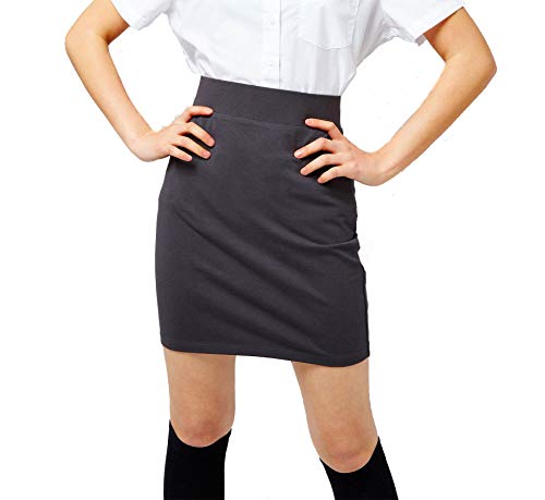 Oh! Pretty Girls School Skirt Kids Pencil Knee Length Uniform Skirt High Elasticated Waist Multiple Colours Ages 5-13 (Charcoal, 13 Years)