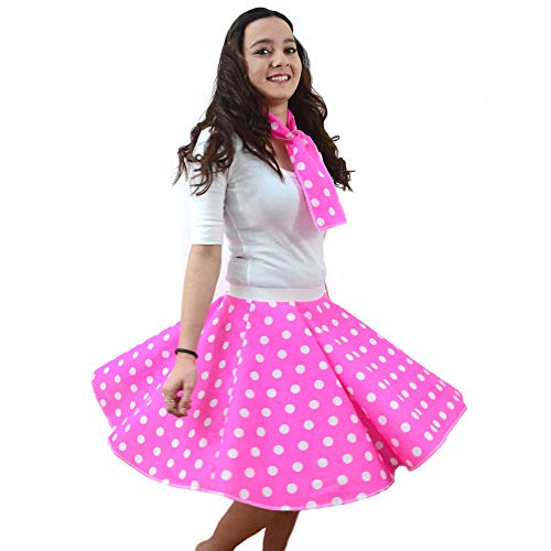 Children's Polka Dot Skirt Rock n Roll 50's/ 60's Style (6-9 yrs (22" Waist), Pink & White spot)