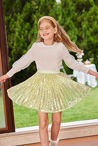 GRACE KARIN Girls Sequin Ballet Skirts Elastic Waist Toddler Tutu Glitter Short Sparkle Skirt Light Yellow 8-10 Years