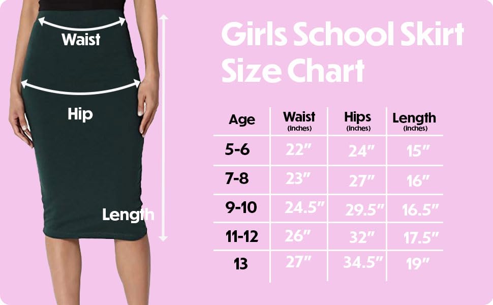 Oh! Pretty Girls School Skirt Kids Pencil Knee Length Uniform Skirt High Elasticated Waist Multiple Colours Ages 5-13 (Charcoal, 13 Years)