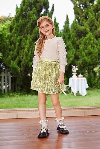 GRACE KARIN Girls Sequin Ballet Skirts Elastic Waist Toddler Tutu Glitter Short Sparkle Skirt Light Yellow 8-10 Years