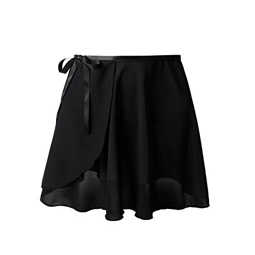 SKYSOAR Woemns Girls Ballet Wrap Skirt Dance Chiffon Wrap Skirt with Adjustable Waist tie for Kids and Adult, Black(adjustable Tie), S (110-130cm)