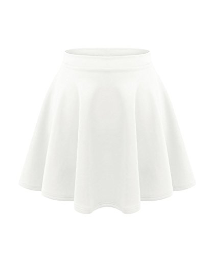GirlzWalk Girls Children HIGH Waisted Stretch Plain Flippy Flared Short Kids Skater Skirts (White, 9-10 Years Old)