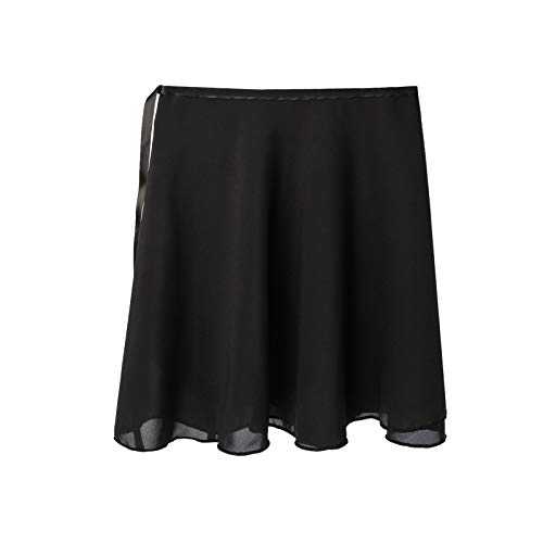 SKYSOAR Woemns Girls Ballet Wrap Skirt Dance Chiffon Wrap Skirt with Adjustable Waist tie for Kids and Adult, Black(adjustable Tie), S (110-130cm)