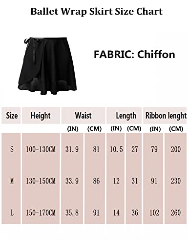 SKYSOAR Woemns Girls Ballet Wrap Skirt Dance Chiffon Wrap Skirt with Adjustable Waist tie for Kids and Adult, Black(adjustable Tie), S (110-130cm)