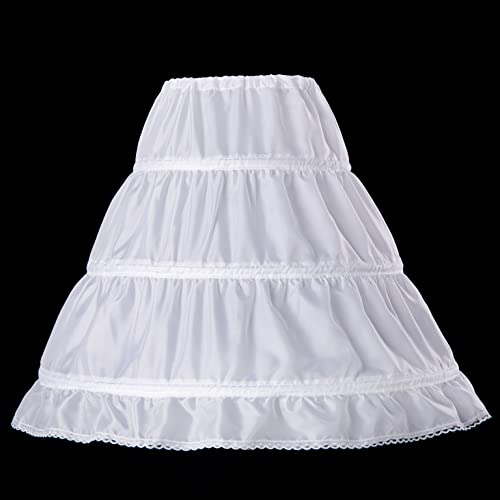 HYGRXSG Girls 3 Hoops Petticoat Full Slip Lace Trim Flower Girl Crinoline Skirt Underskirt Adjustable Waist White Size 6-7 Years