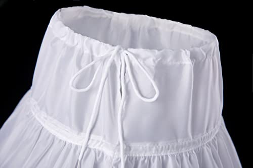 HYGRXSG Girls 3 Hoops Petticoat Full Slip Lace Trim Flower Girl Crinoline Skirt Underskirt Adjustable Waist White Size 6-7 Years