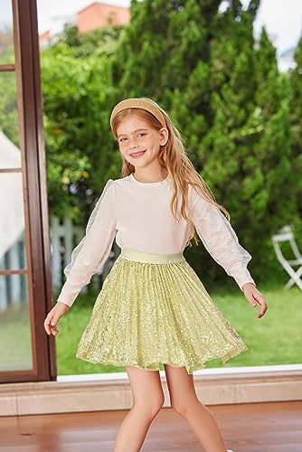 GRACE KARIN Girls Sequin Ballet Skirts Elastic Waist Toddler Tutu Glitter Short Sparkle Skirt Light Yellow 8-10 Years