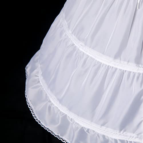 HYGRXSG Girls 3 Hoops Petticoat Full Slip Lace Trim Flower Girl Crinoline Skirt Underskirt Adjustable Waist White Size 6-7 Years