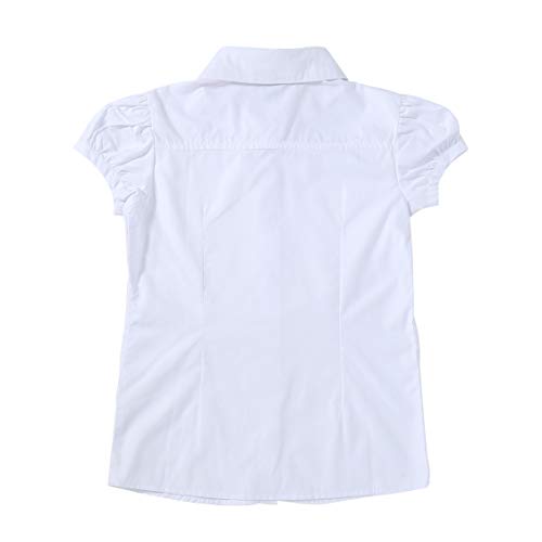 Bienzoe Girls School Uniform Shirt: Kids Summer Ruffle Button Down Short Sleeve Cotton Oxford White M