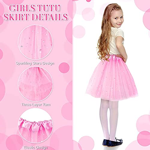 SECALIFE Girls Tutu Skirt Toddler Baby 3 Layers Tulle Sequin Star Ballet Dance Tutu Skirts for Girls 2-8 Years, Pink