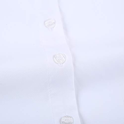 Bienzoe Girls School Uniform Shirt: Kids Summer Ruffle Button Down Short Sleeve Cotton Oxford White M